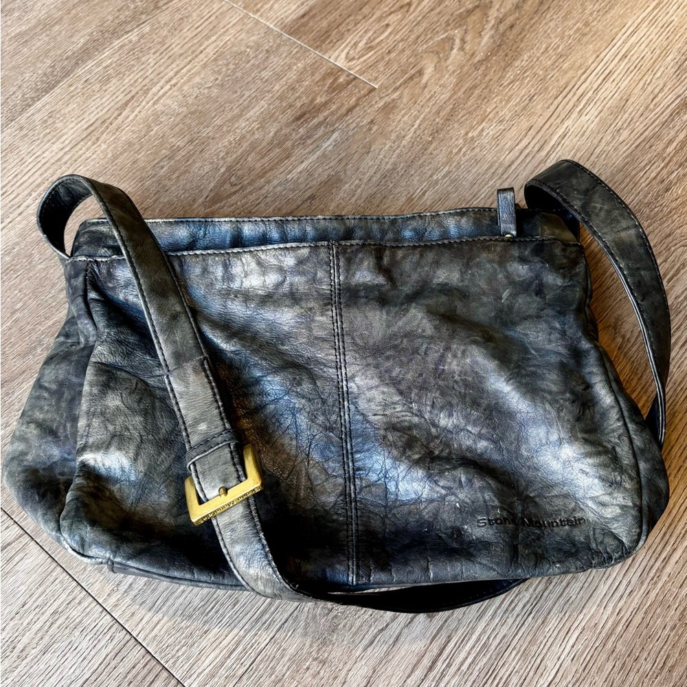 Vintage Stone Mountain Dark Gray Graphite Leather Shoulder Bag Purse